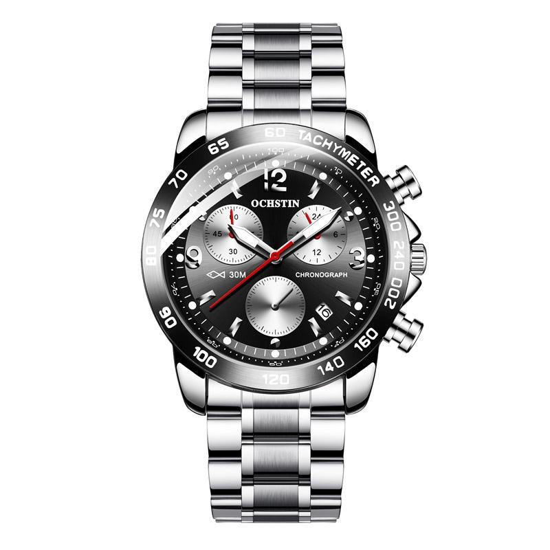 Waterproof Luminous Men Watch with Steel Strap - Silver Black