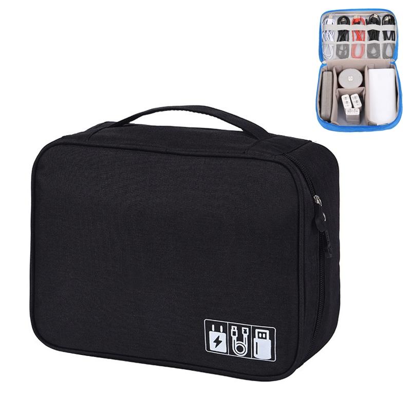 Versatile Cationic Digital Storage Bag for Data Cables - Black