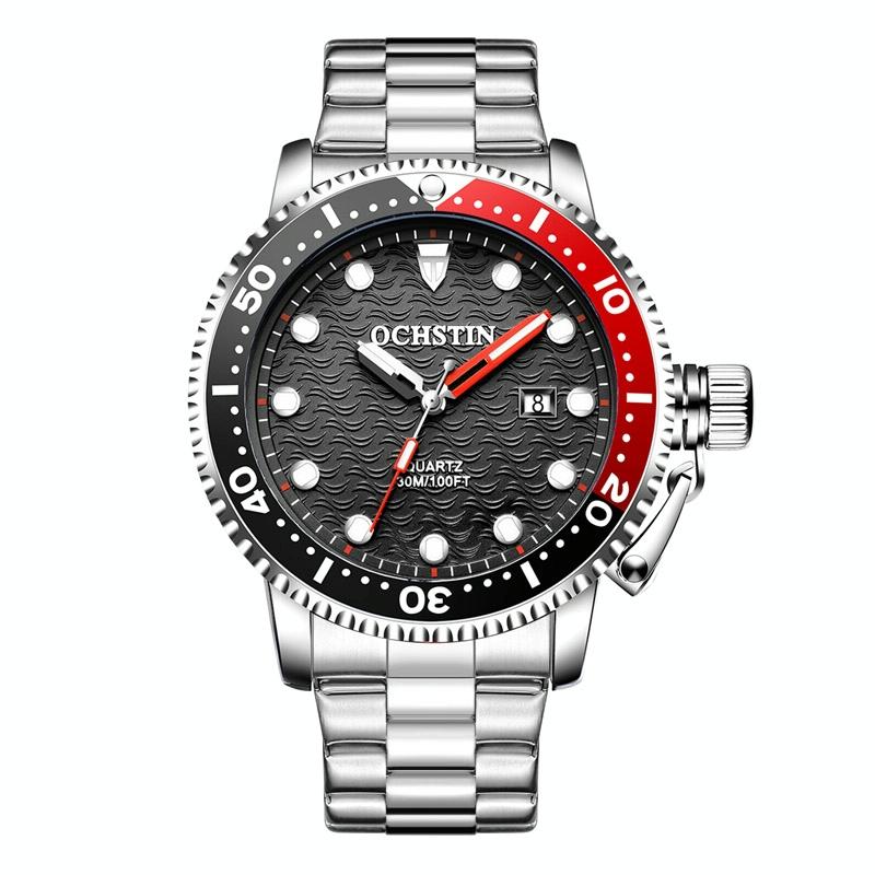 Waterproof Luminous Men Watch with Steel Strap - Multifunctional Quartz - Silver + Black