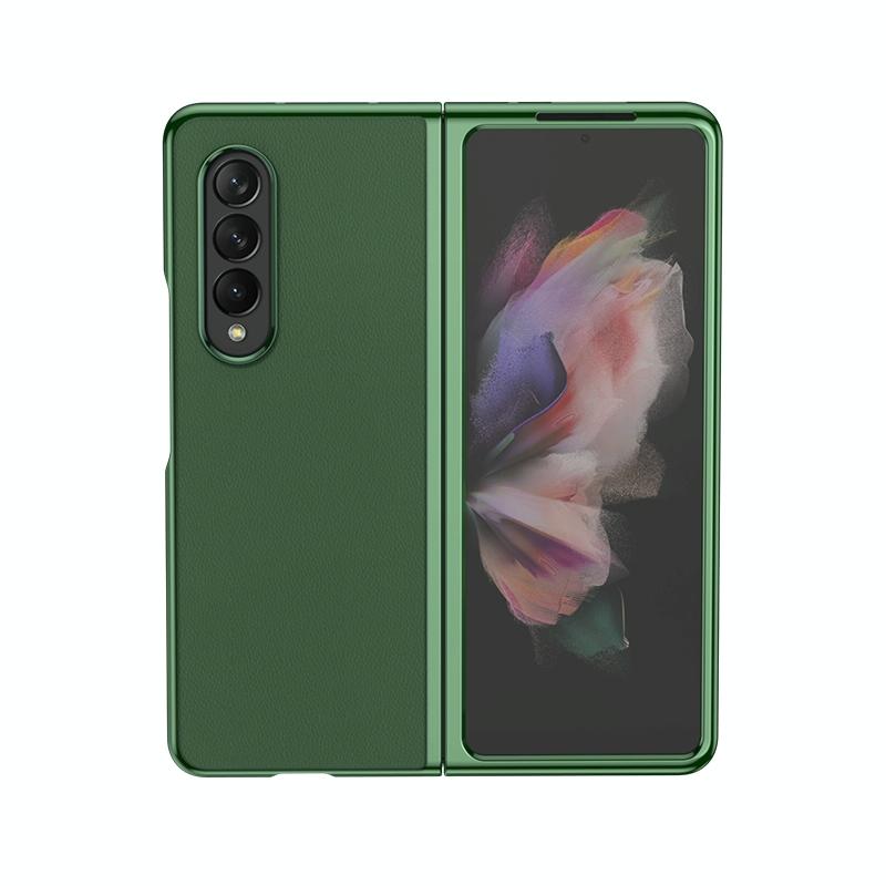 For Samsung Galaxy Z Fold4 5G Leather Folding Phone Case - Electroplated Finish - Army Green
