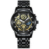 Waterproof Luminous Quartz Watch with Multifunctional Design - Black Steel Black Surface