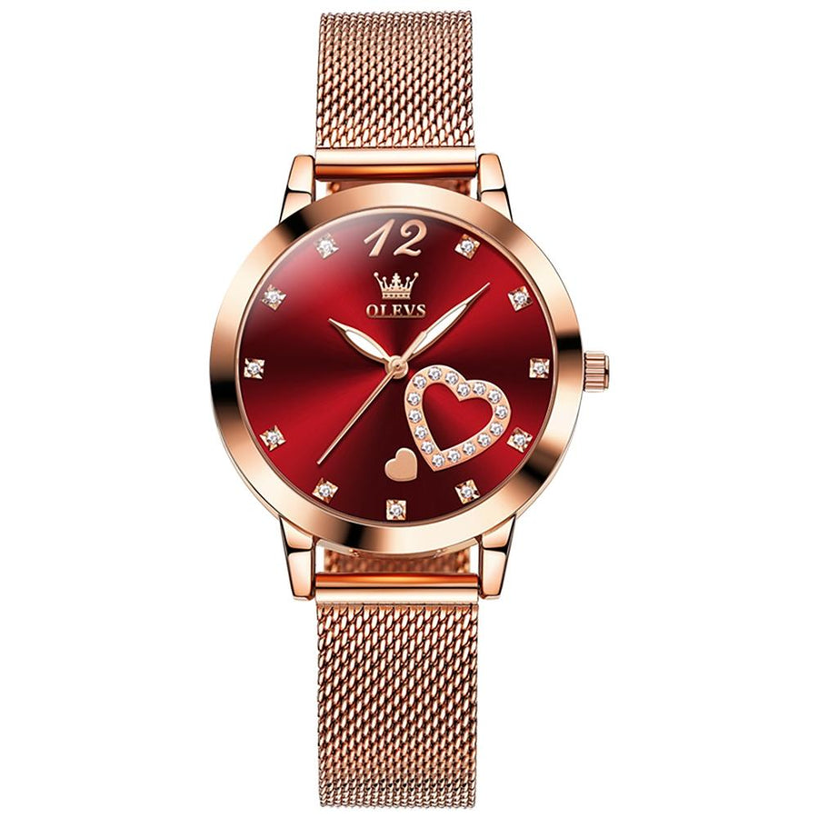 Waterproof Heart-shaped Women Quartz Watch - Red