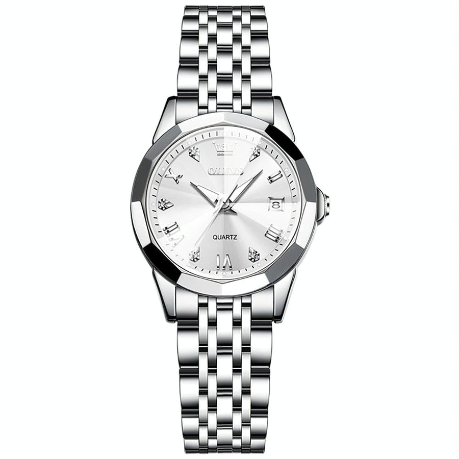 Waterproof Quartz Watch with Butterfly Buckle for Women - White + Silver