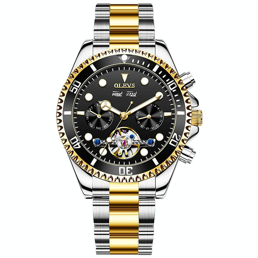 Waterproof Mechanical Watch for Men - Multifunctional - Black + Gold