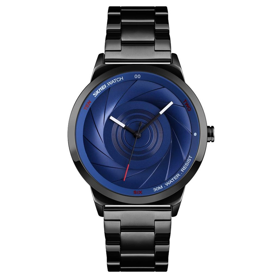 Stylish Waterproof Gold Quartz Watch for Men - Black Blue