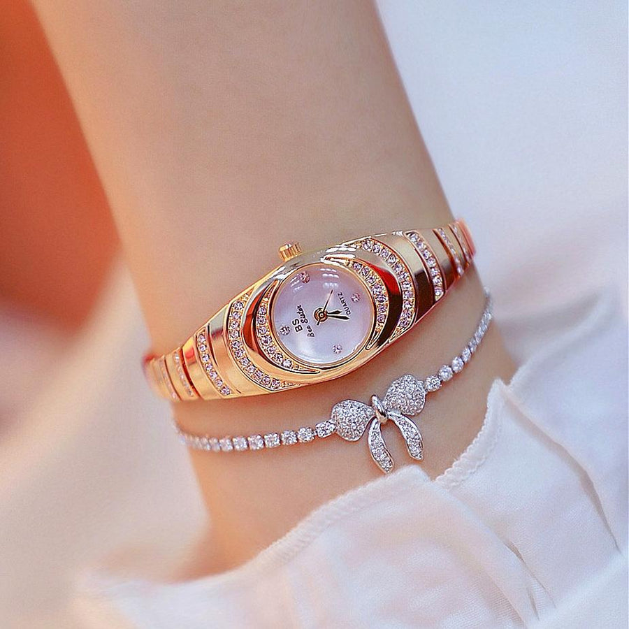 Oval Chain Watch with Diamonds for Women - Rose Gold
