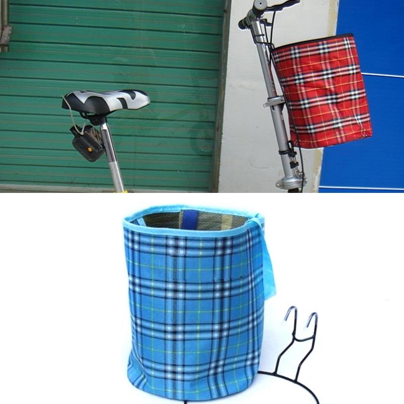 Folding Cloth Bicycle Basket For Hanging - Blue Square