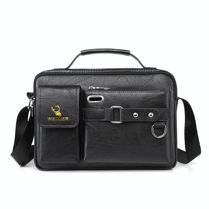 Portable Leather Shoulder Bag - Handbag - Plain Texture Black