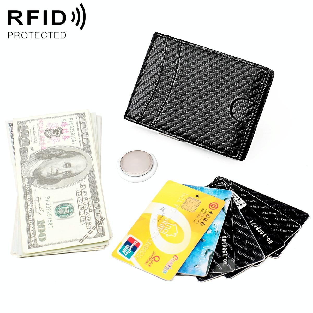 Leather Wallet with Rfid and Tracker Pocket for Men - Carbon Fiber Texture