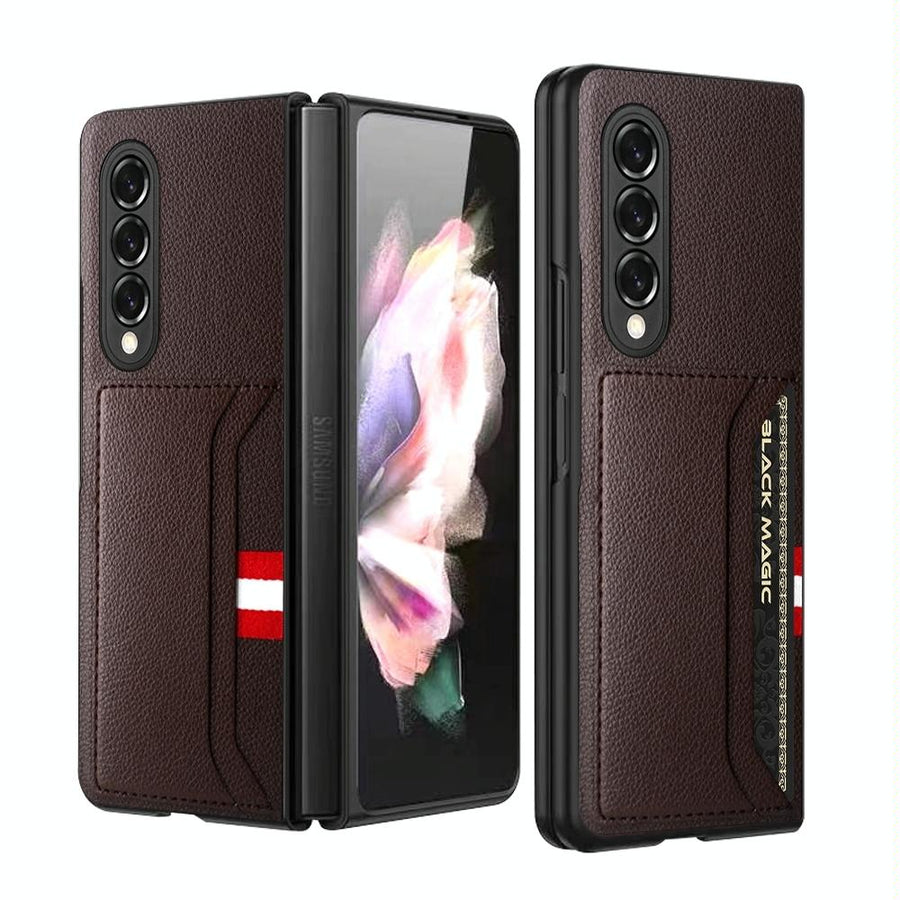 For Samsung Galaxy Z Fold4 5G Litchi Texture Microfiber Case - Brown