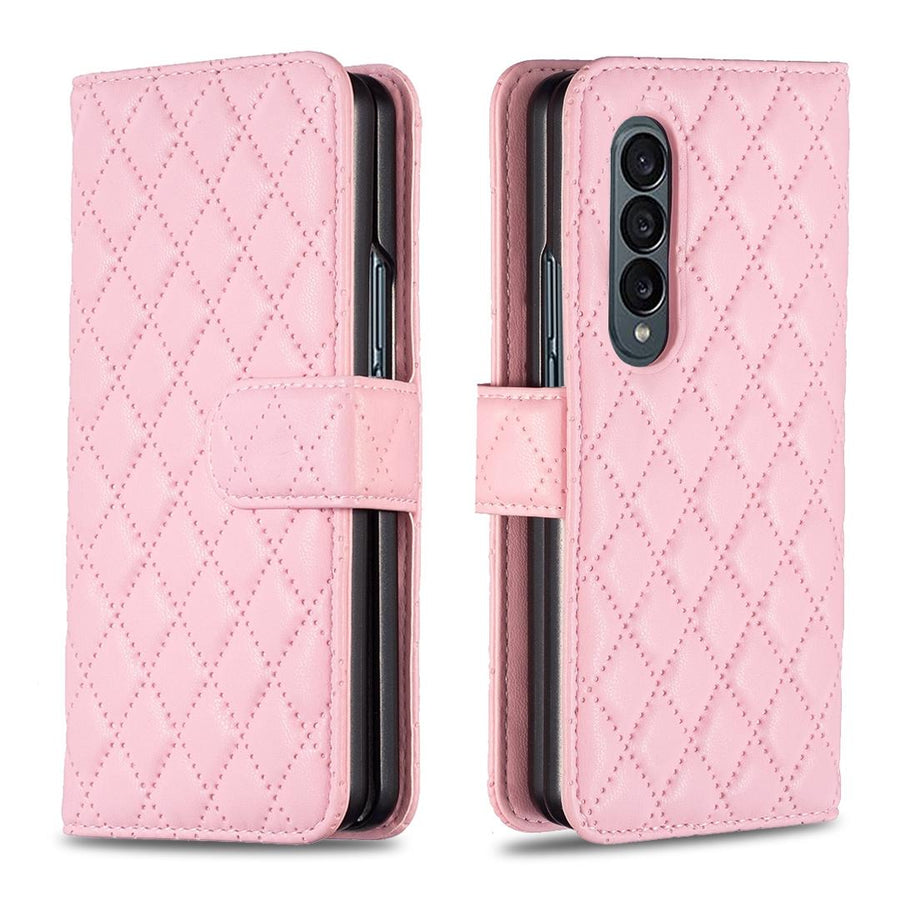 For Samsung Galaxy Z Fold4 5G Diamond Lattice Flip Wallet Case - Pink