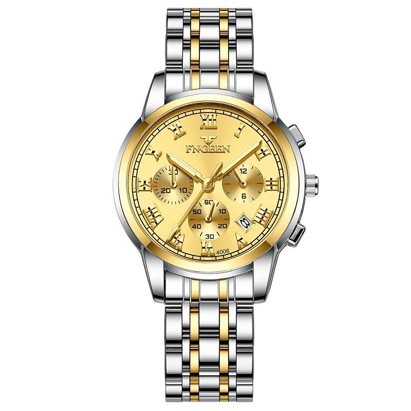 Stylish Women Quartz Watch with Luminous Display and Date - Gold Golden Surface