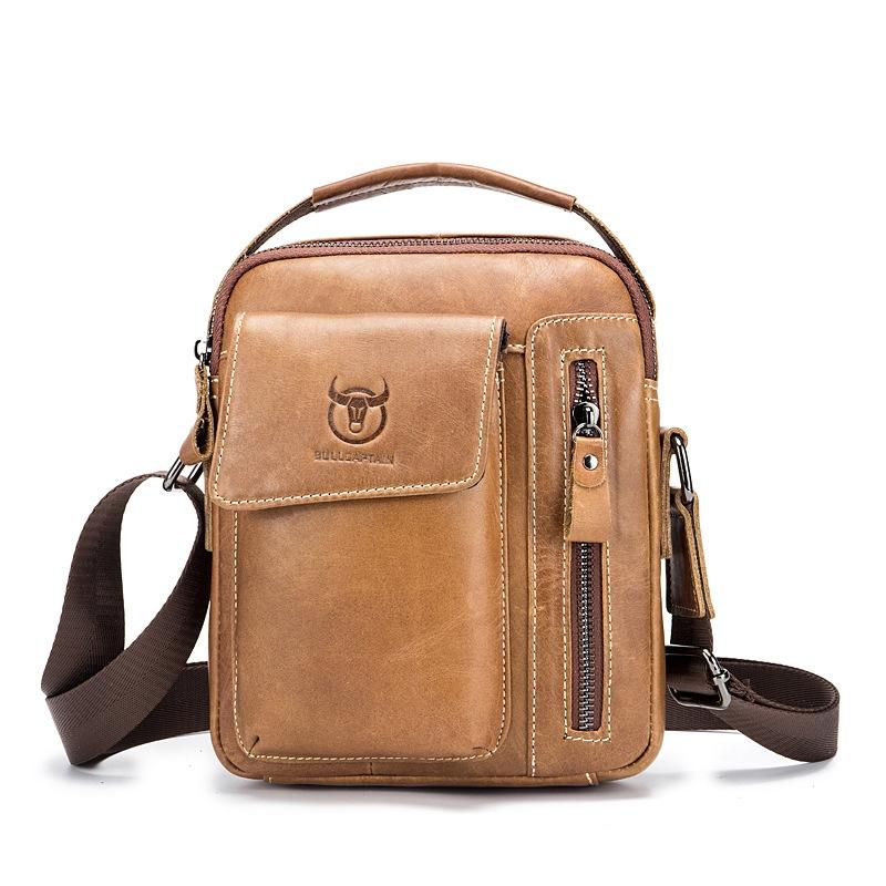 Soft Leather Messenger Bag For Men - Yellow Brown
