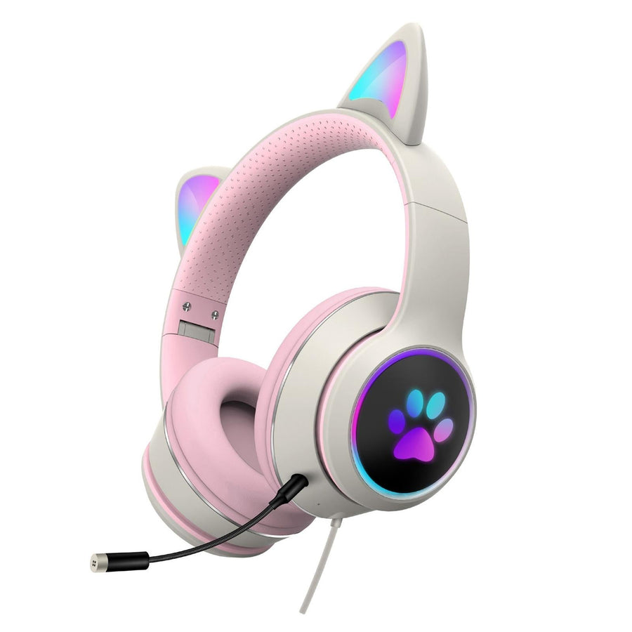 Foldable Led Headset With Mic Usb + 3.5Mm Port - Grey