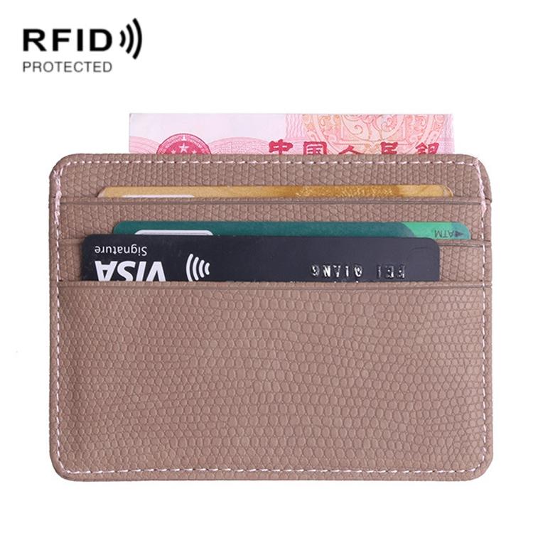 Pu Rfid Card Holder with Lizard Pattern - Khaki