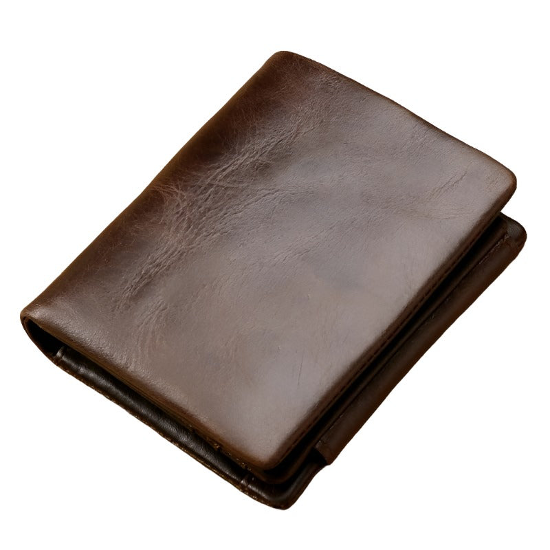 Multi-functional Oil Wax Leather Rfid Wallet - Coffee