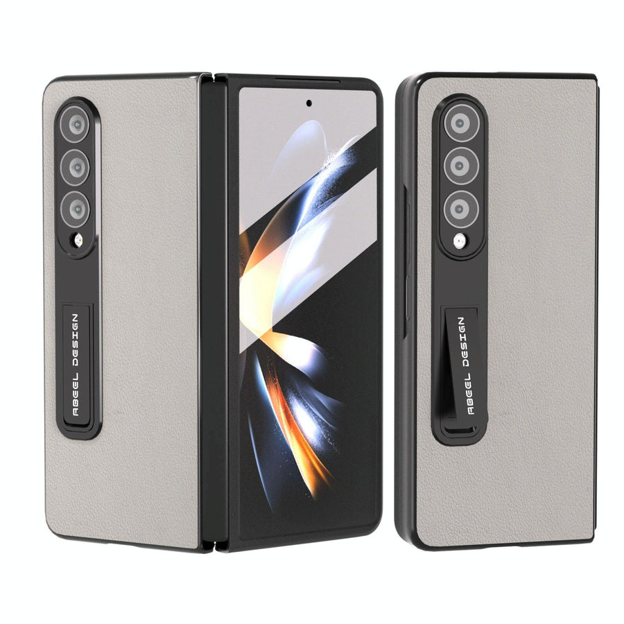 For Samsung Galaxy Z Fold4 5G Leather Phone Case With Holder - Wave Design - Grey