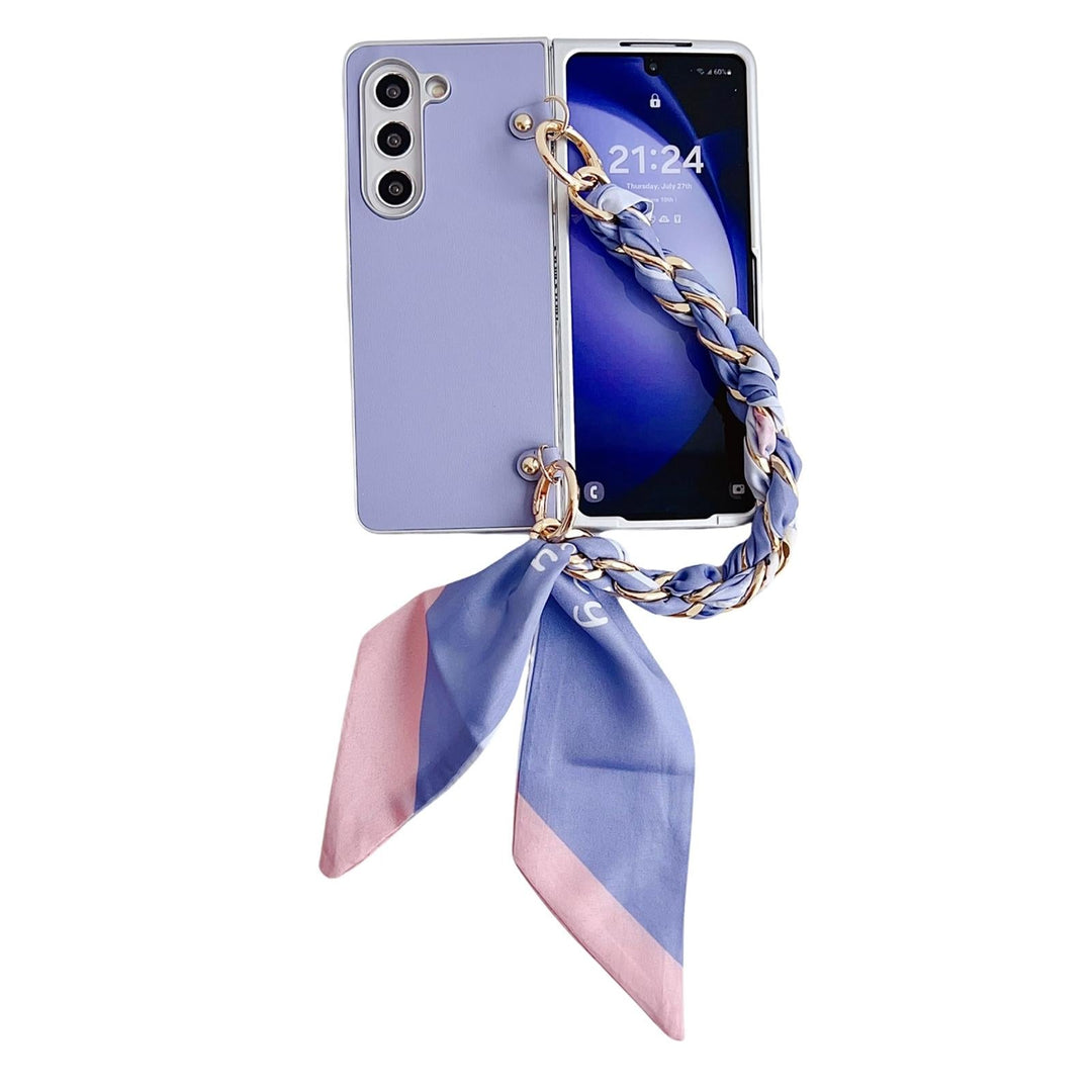 For Samsung Galaxy Z Fold4 5G Leather Phone Case With Metallic Paint And Scarf Bracelet - Purple
