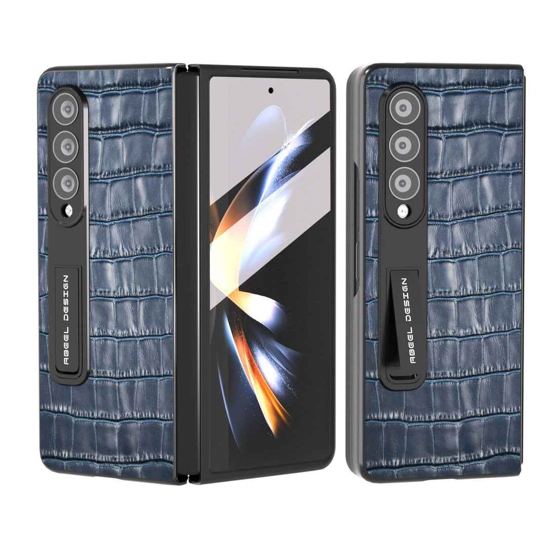 For Samsung Galaxy Z Fold4 5G Premium Leather Phone Case - Crocodile Texture - Blue