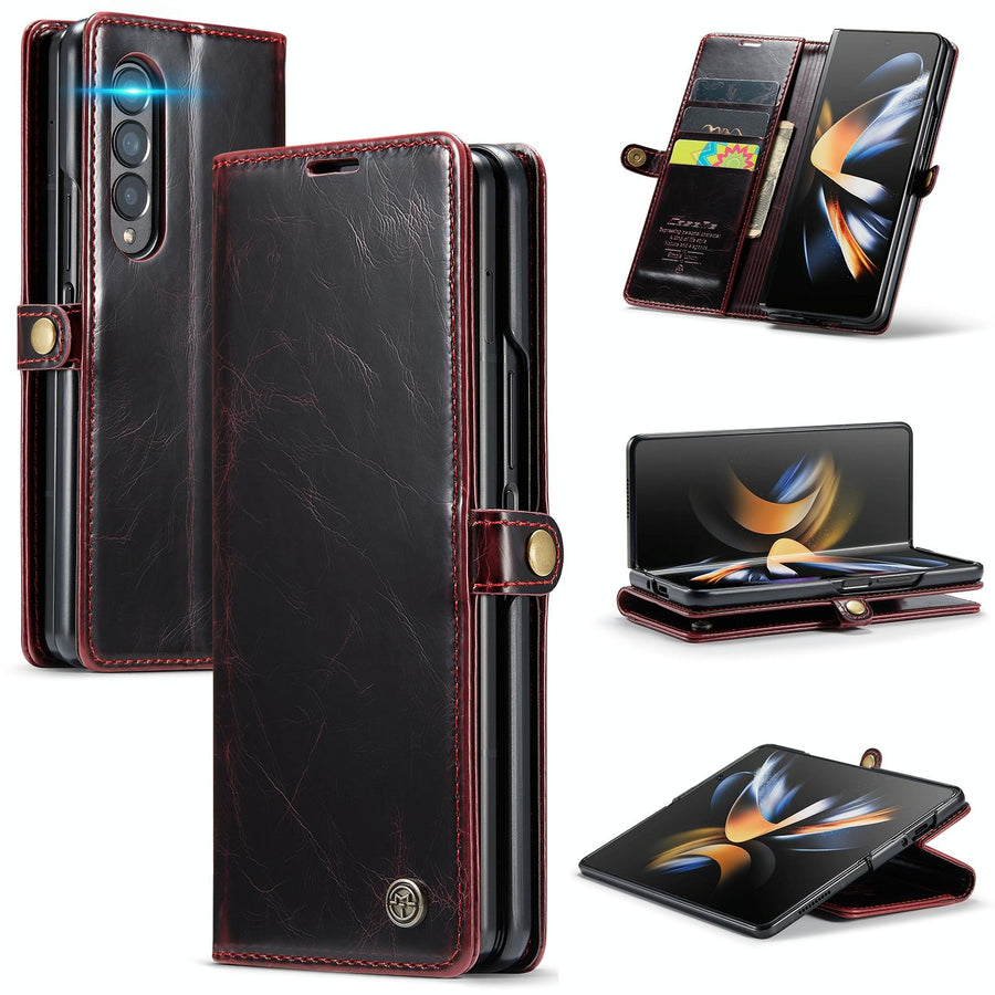 For Samsung Galaxy Z Fold4 5G Premium Crazy Horse Leather Phone Case - Wine Red