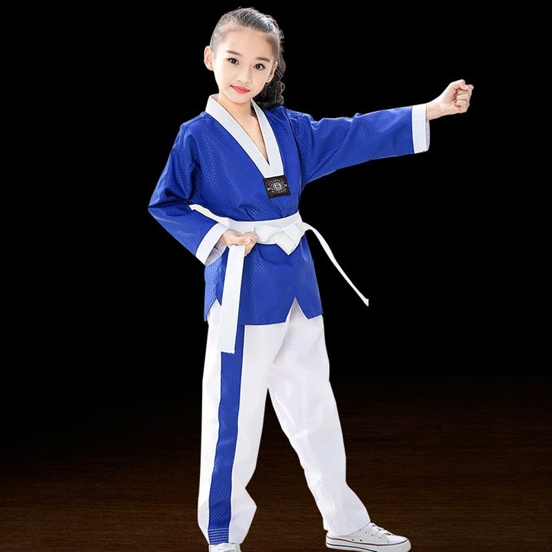 Taekwondo Training Uniform Child & Adult Cotton Clothing Size 130 - Blue White Stitching - 140