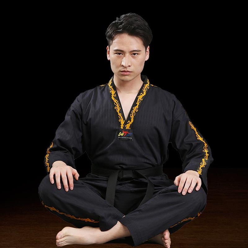 130Cm Cotton Taekwondo Training Uniform For All Ages - Black - 140