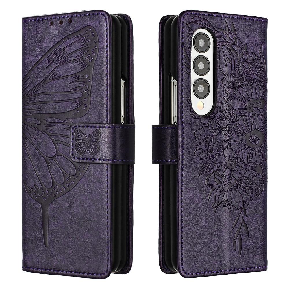 Butterfly Embossed Leather Phone Case - Dark Purple