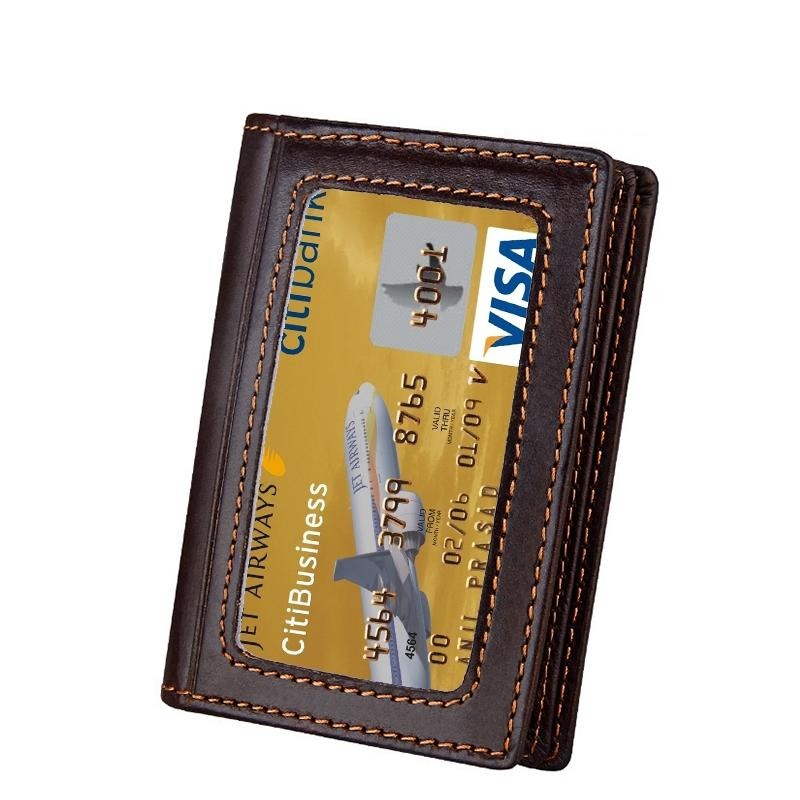 Leather Rfid Card Holder Wallet with 5 Slots and Pocket - Coffee