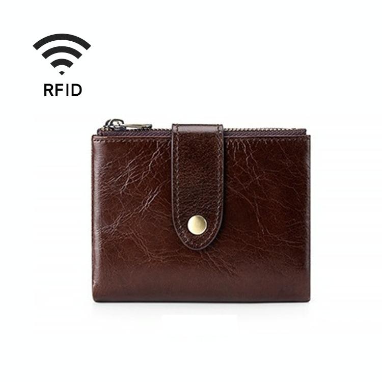 Leather Rfid Wallet with Dual Zippers - Coffee