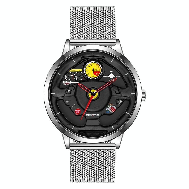 Waterproof Quartz Watch with Hollow Dial - 1085 Steering Wheel Design - Silver