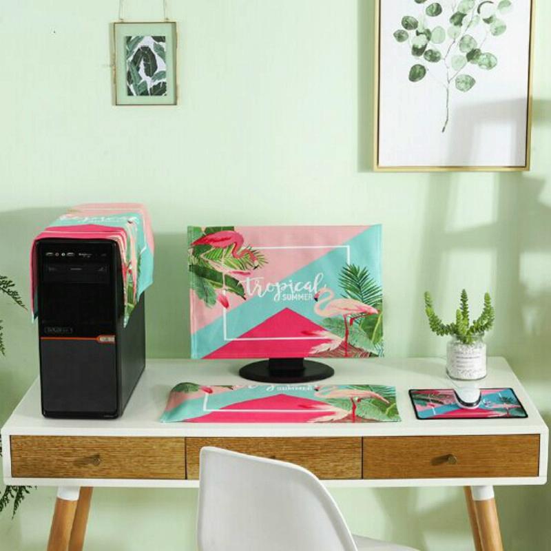 Universal 3-in-1 Desktop Pc Dust Cover - Fits 23-24 Inch Screens - Fascinating Flamingo