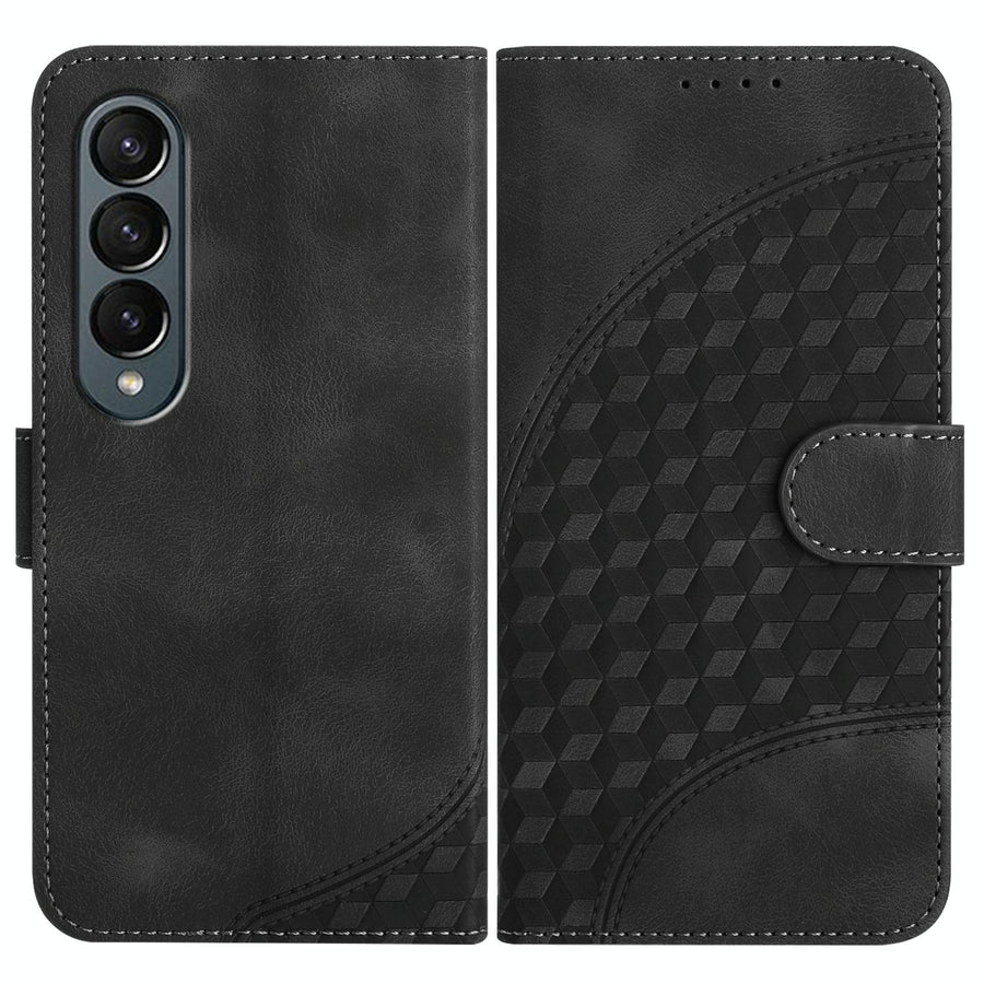For Samsung Galaxy Z Fold4 5G Embossed Elephant Head Phone Case With Lanyard - Black