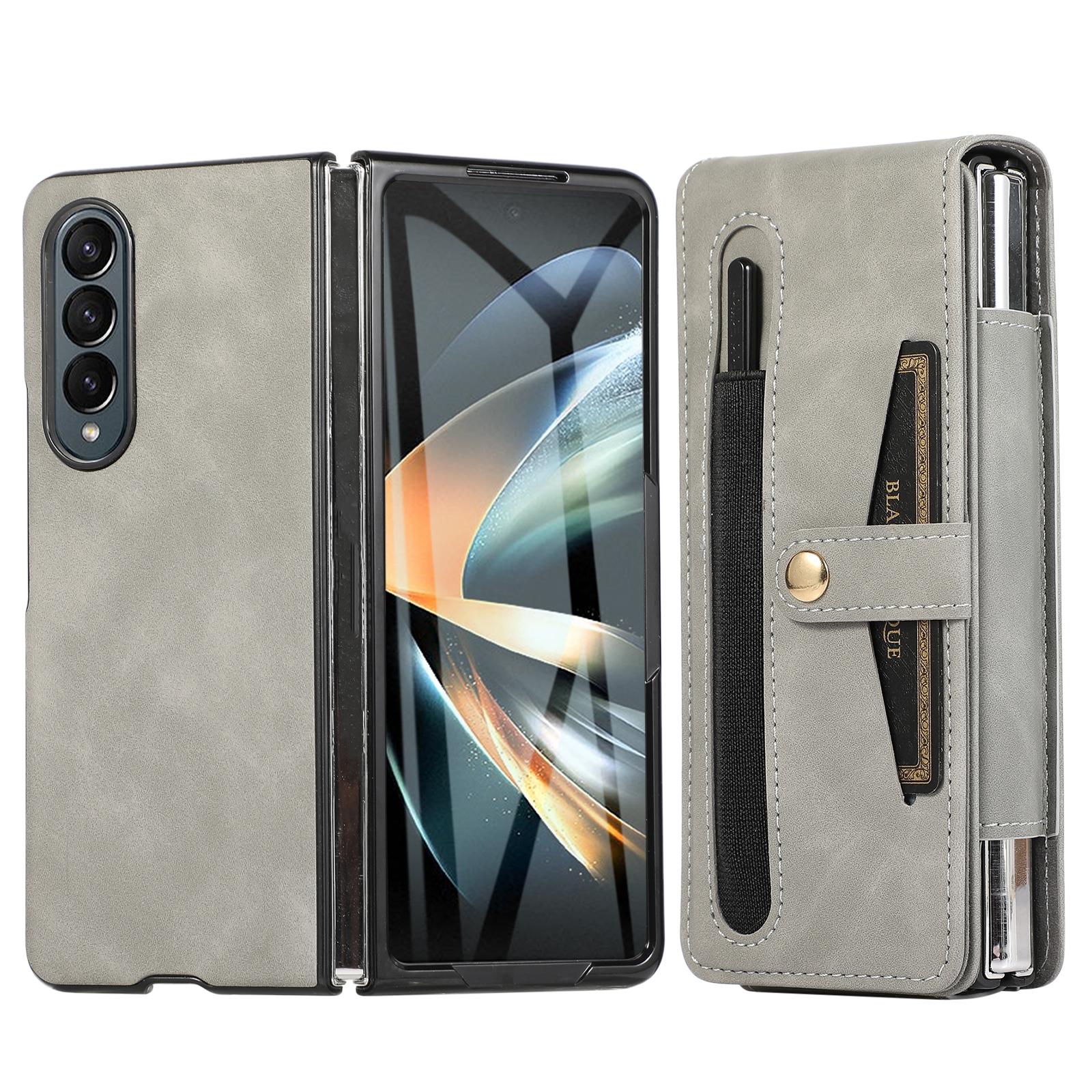 For Samsung Galaxy Z Fold4 5G Shockproof Foldable Leather Case With Stylus - Grey