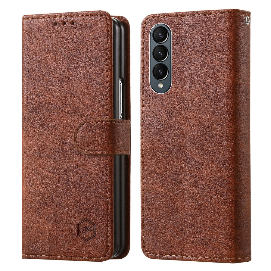 For Samsung Galaxy Z Fold4 5G Leather Texture Phone Case - Pu Tpu - Brown