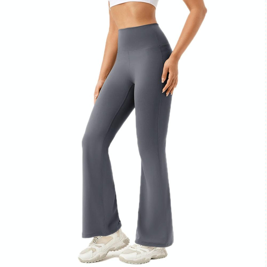 High Waisted Elastic Yoga Flared Pants Size L - Blue Gray - Xxl