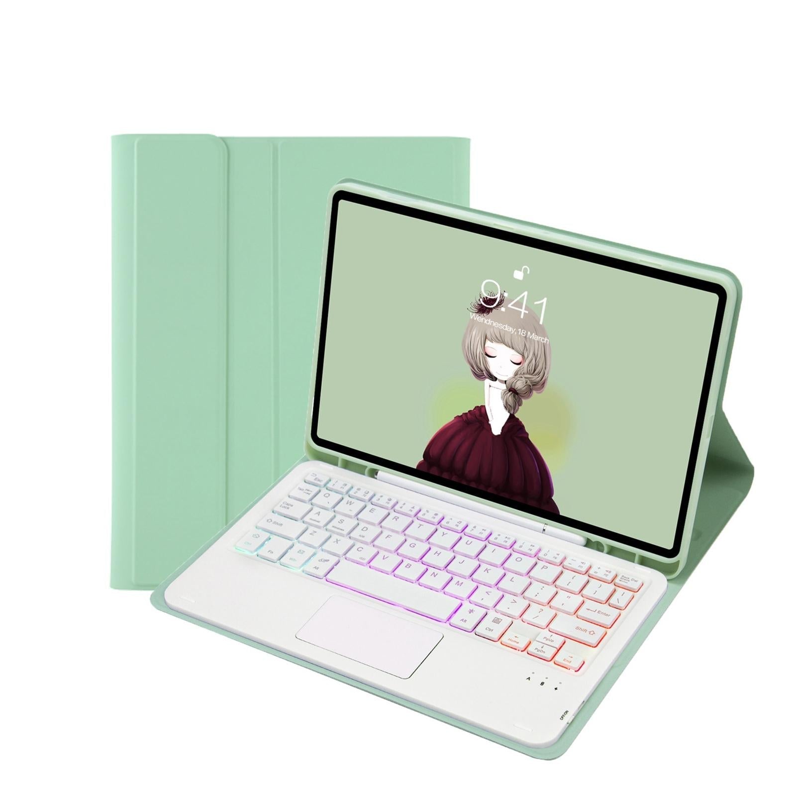 Bluetooth Keyboard Leather Case For Ipad 9.7 2018 & 2017 / Pro 9.7 / Air 2 With Touch Pad & Backlight - Mint Green