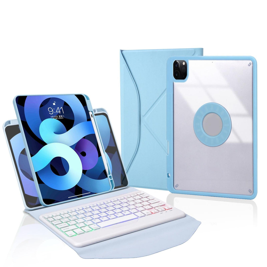 Bluetooth Keyboard Leather Case For Ipad Pro 11 - Backlit With Pen Slot - Sky Blue