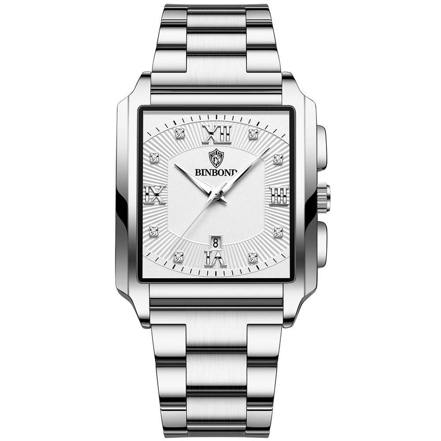 Waterproof Men Quartz Watch - Rectangular Outdoor Design - White Steel-White