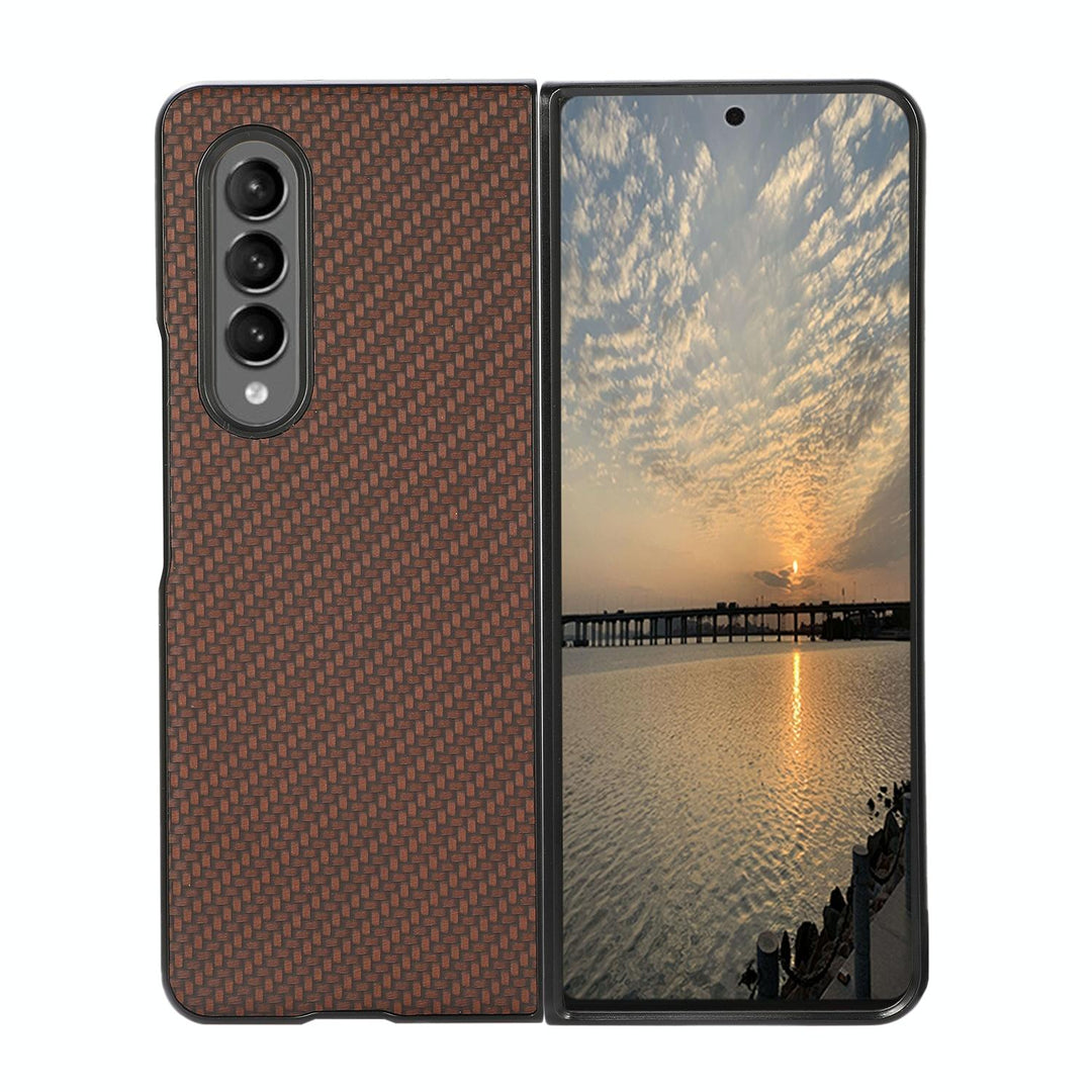 For Samsung Galaxy z Fold4 5G Carbon Fiber Texture Leather Phone Case - Pu Material - Brown