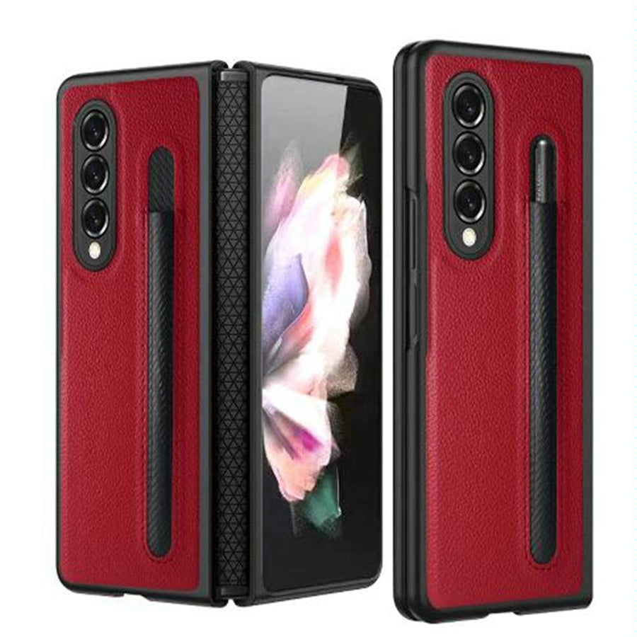 For Samsung Galaxy Z Fold4 5G Litchi Texture Hinge Case - Red