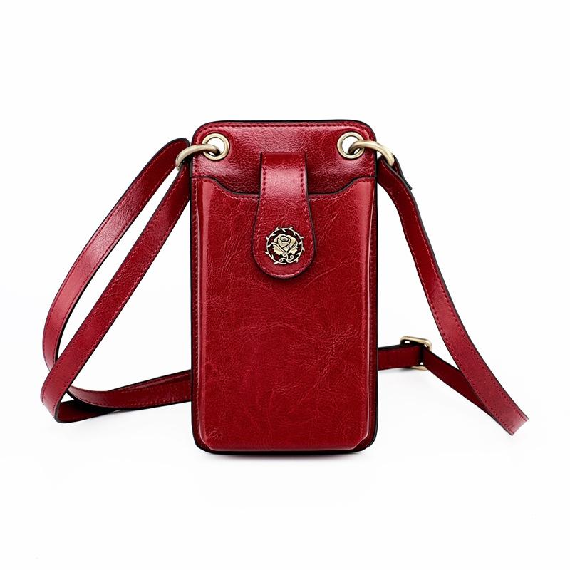 Mini Leather Crossbody For Women Fits Mobile Phones - Wine Red
