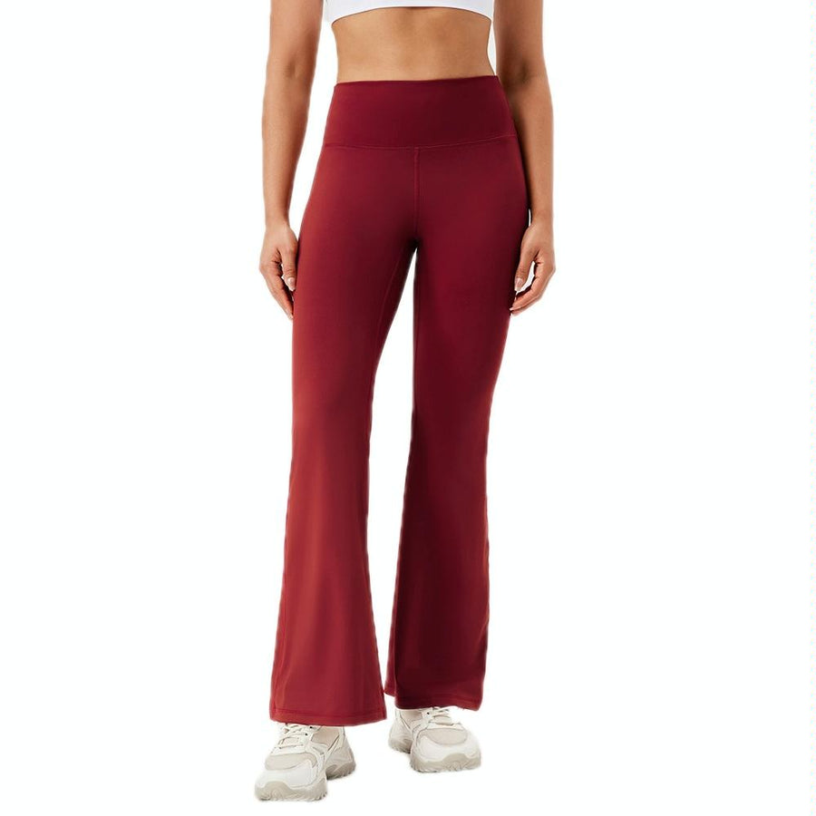 High Waisted Elastic Yoga Flared Pants Size L - Wine Red - S