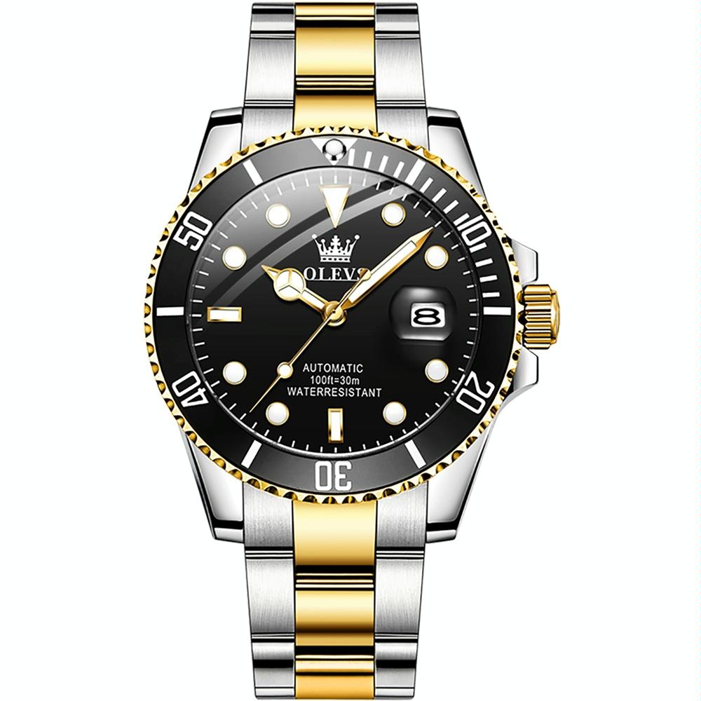 Waterproof Mechanical Watch for Men with Luminous Dial - Black + Gold