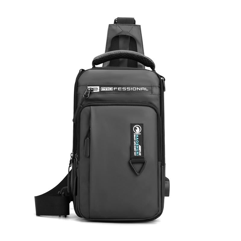 Men Usb Chest Bag Casual Shoulder Bag With Charging Port - Grey