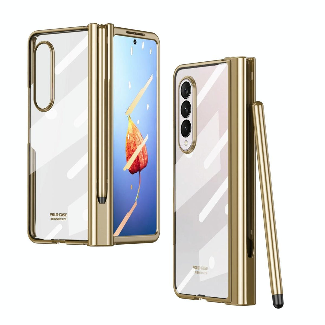 For Samsung Galaxy Z Fold4 5G Full Body Phone Case with Integrated Hinge and Pen Slot - Gold