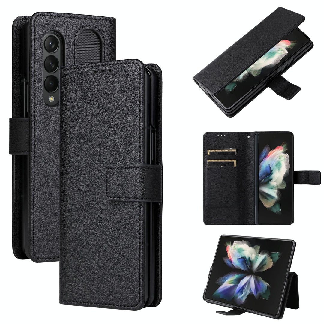 For Samsung Galaxy Z Fold4 5G Leather Flip Case With Pen Slot - Black
