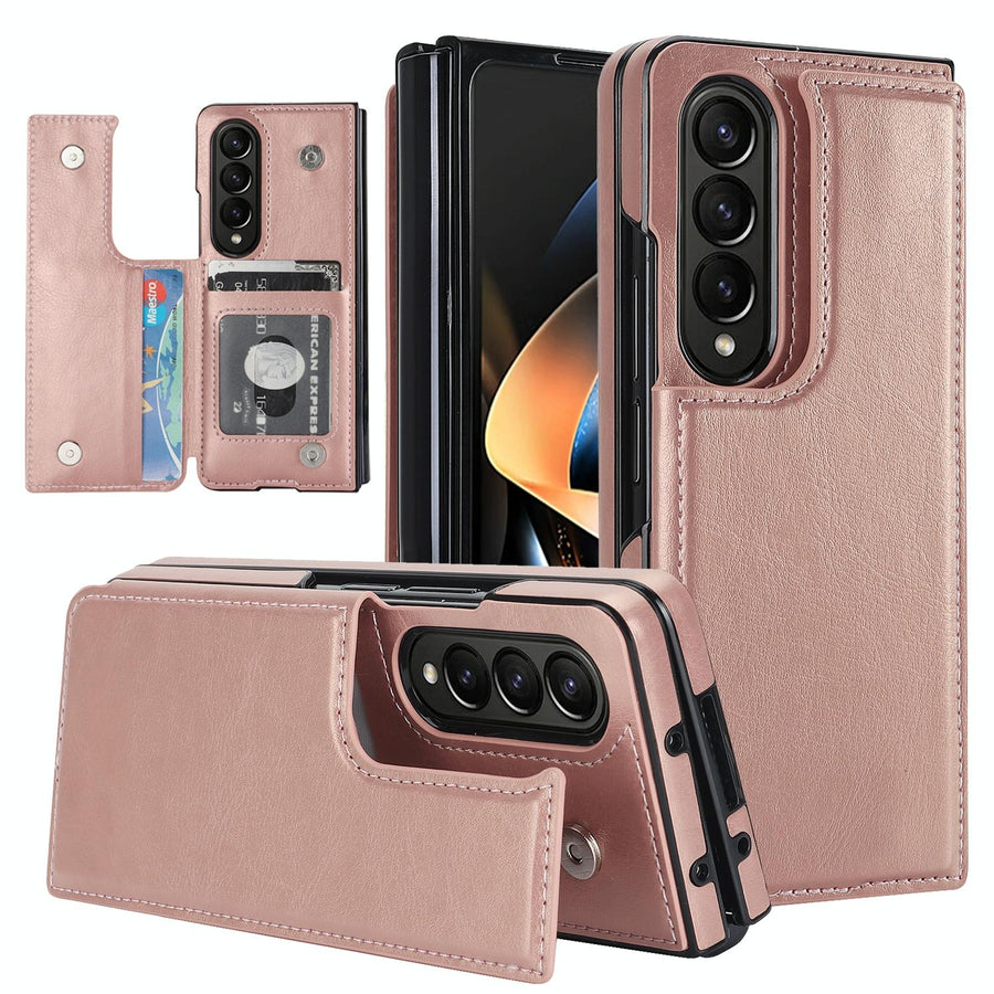 For Samsung Galaxy z Fold4 5G Foldable Phone Case with Double Buckle Card Slot - Rose Gold