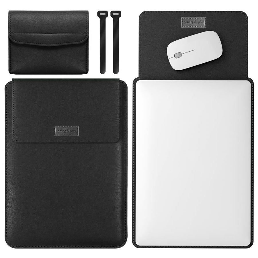 11 / 12 Inch Leather Computer Bag - Lightweight & Portable - 4 in 1 - Black