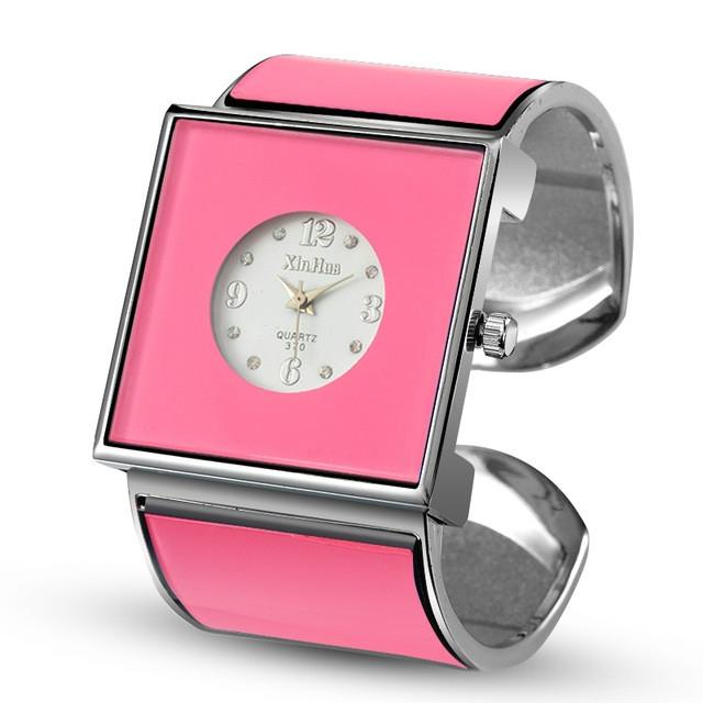Women Square Dial Bracelet Watch - Large Face - Pink