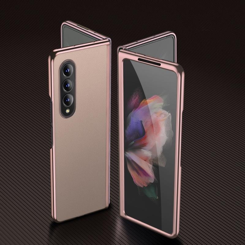 For Samsung Galaxy Z Fold4 5G Leather Plated Phone Cover - Rose Gold